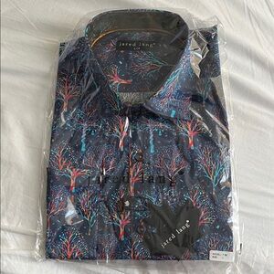 Jared Lang Navy Multicolor Tree-Print Men’s Shirt Size L (4) Brand New